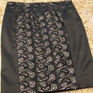 Black satin and lace fitted Karen Millen skirt size 12